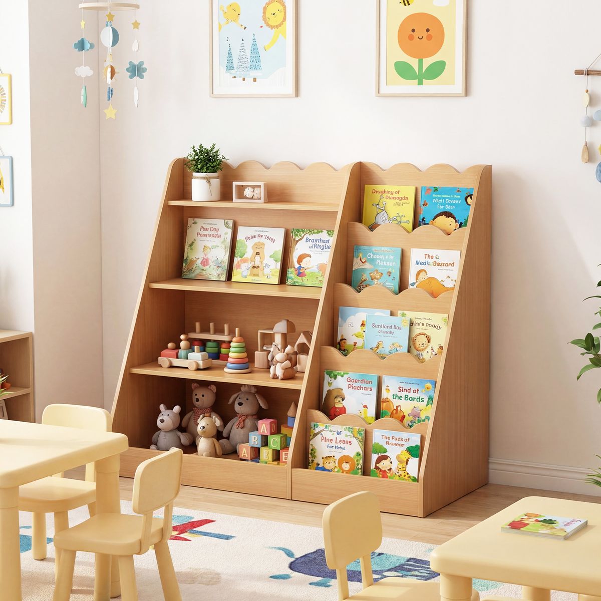 Coast Kinderbücherregal – 4 offene Fächer – verstecktes Staufach – Holz – naturfarben