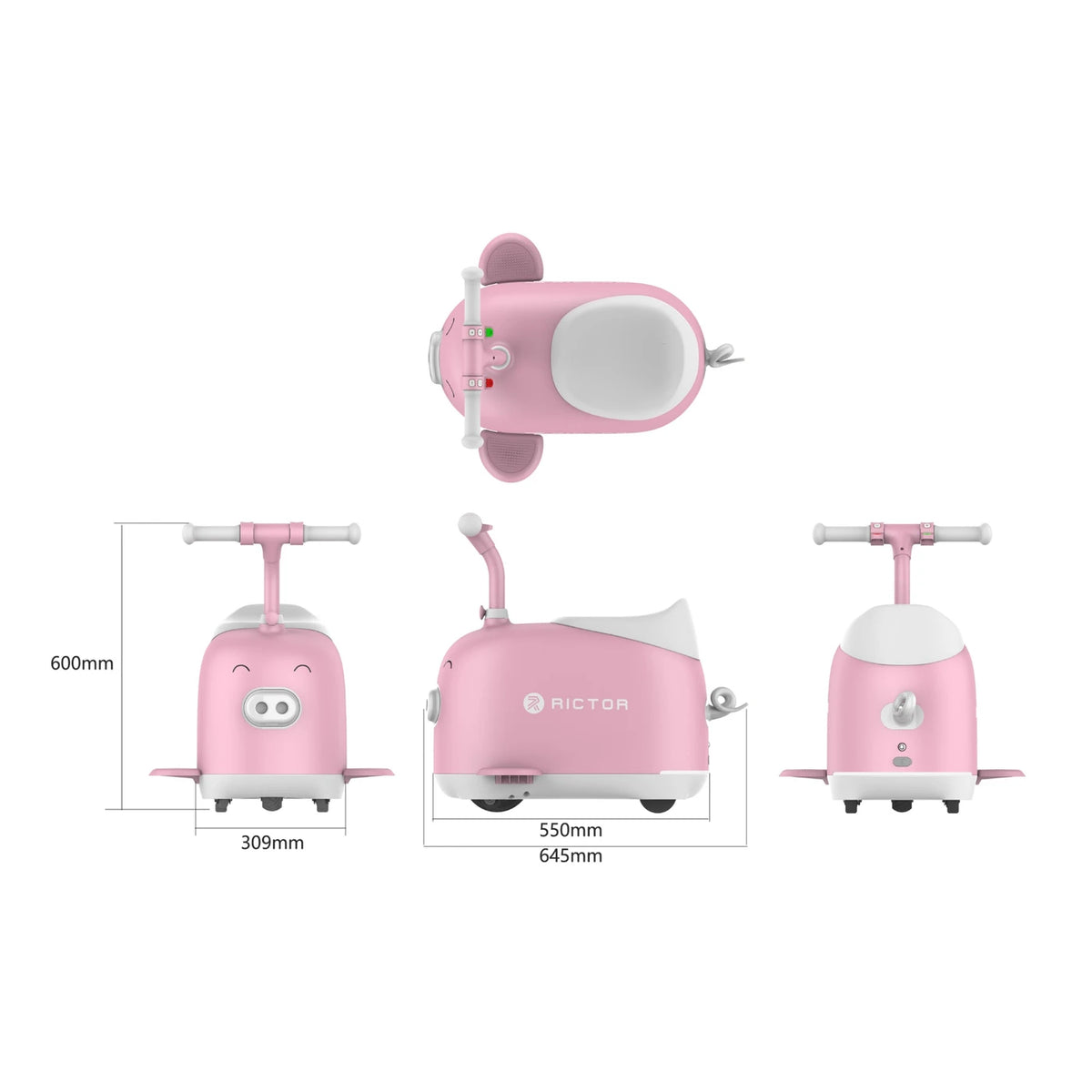Rictor C8 Piggy Elektrischer Kinder-Roller, rosa – 5 Räder – zusammenklappbar – 15 km/h – 60 kg – 5–12 Jahre