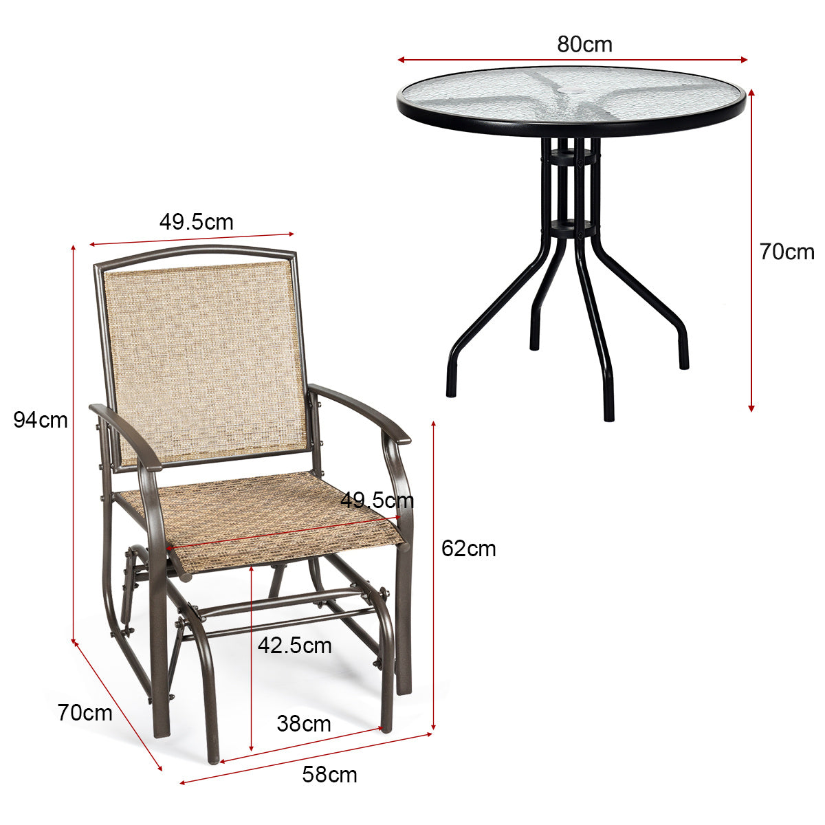 Coast 2 schommelstoelen tuinmeubilair met metalen frame 58 x 70 x 94 cm bruin