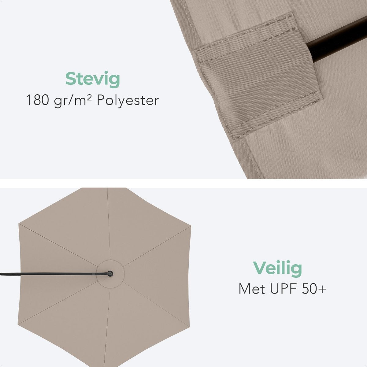 LifeGoods Schwebender Sonnenschirm - bis zu 8 Personen - Ø300cm - Wasserdicht - mit Abdeckung und Kreuzfuß - Garten oder Strand - Creme