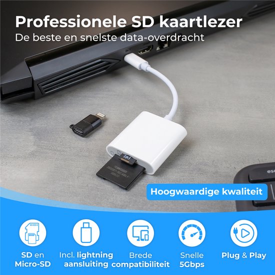 Nuvance - SD Kartenleser - SD Kartenleser USB C - Kartenleser - Lightning Adapter - Speicherkartenleser - Micro SD Adaper - SD Kartenleser - Kartenleser - Micro SD Kartenleser
