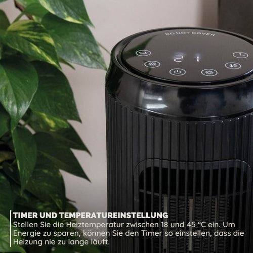 BREND - Keramischer Heizlüfter mit Thermostat und Ambientekamin - 18-45 °C - mit Schwenkfunktion - Timer - Schwarz