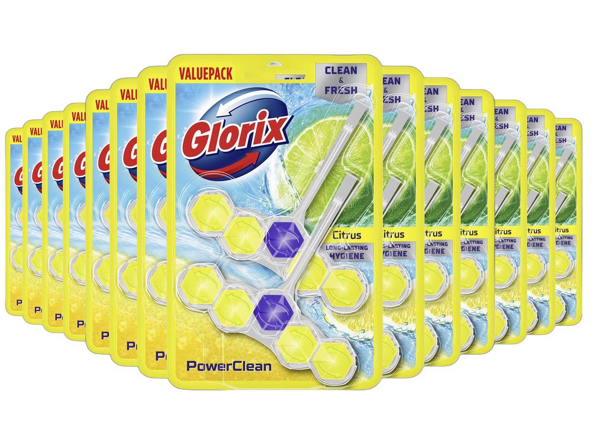 Glorix Toilettenstein Zitrone – Frischer Duft – Set mit 7 Duo-Packungen – 28 Stück