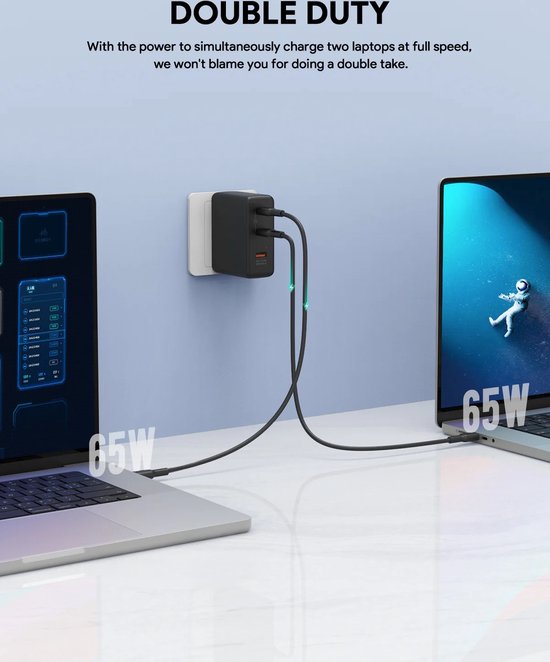 Aukey Omnia II Mix - Reisestecker mit EU-, US- und UK-Stecker - GaN-Ladegerät: Schneller und kompakter - 2x USB-C, 1x USB-A - 140W - Schwarz
