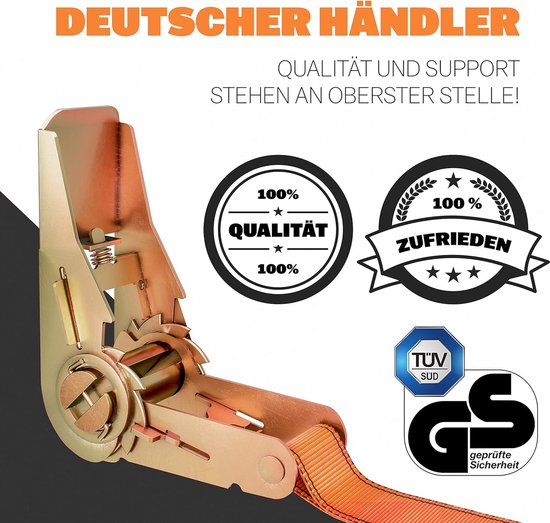4 Stück Ratschengurte, in 4 m, 5 m oder 6 m, Ratschengurte, TÜV/GS-geprüft, mit Doppelnaht, Zurrgurte, wetterfest und robust