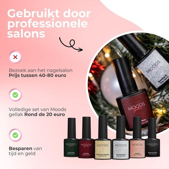 Moods Gellac 6-teiliges Set - Gel-Nagellack - 15ML - Inklusive Nagelfeile und Bokkepoot - Silvester - Glitter Gellac - Nägel - Gellac Starter Pack - Glitter Farben
