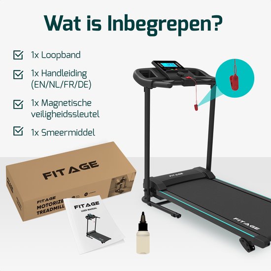 Fitage Laufband für Zuhause - Neigungsfunktion - Bluetooth - 1-12 km/h - klappbar - 100 x 64 x 25 cm - Schwarz