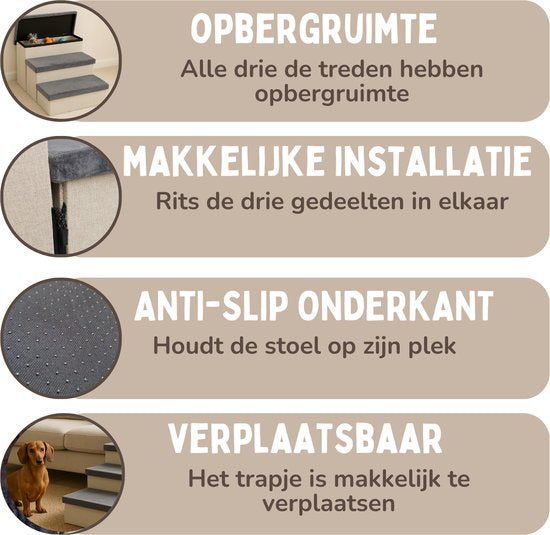 Hundetreppe Stabile Hundetreppe für Hunde mit Ablage - Hundetreppe - Hundetreppe für Sofa oder Bett - bis zu 60 kg - Anthrazit - Universal