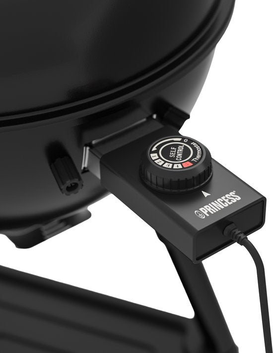 Princess Hybrid Kugelgrill – Elektro- und Holzkohlegrill – 2000 W – Verstellbarer, abnehmbarer Thermostat – Beschichteter Grillrost – Deckel mit integriertem Thermometer – 112270