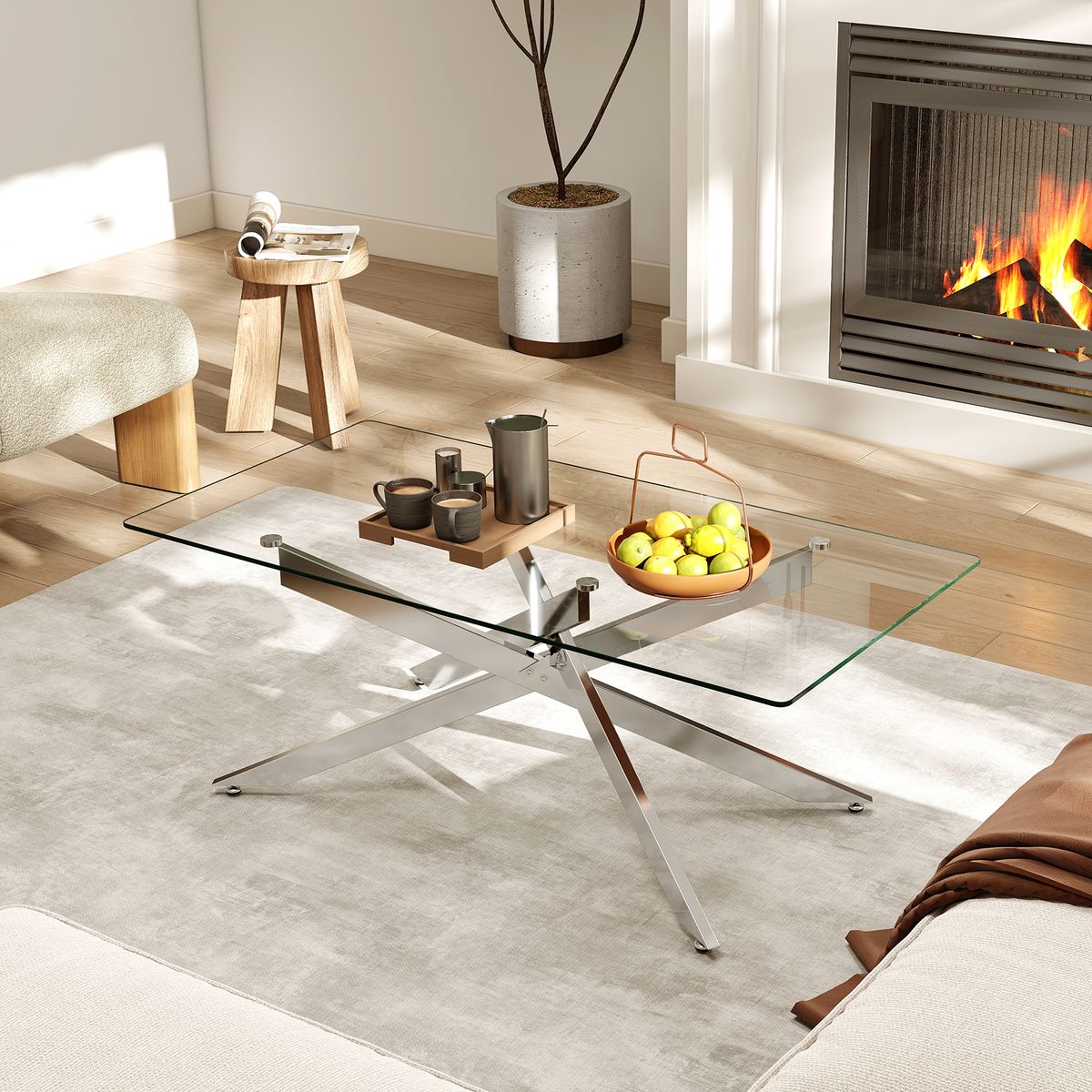 Coast Couchtisch – gehärtetes Glas – modernes Design – silber 120 x 60 x 45,5 cm