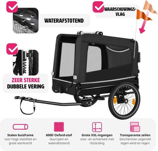 tectake - Dog WoofRider Fahrradanhänger - schwarz - vielseitig, zusammenklappbar, bis zu 40 kg - Hundebuggy Hundekinderwagen - 404946