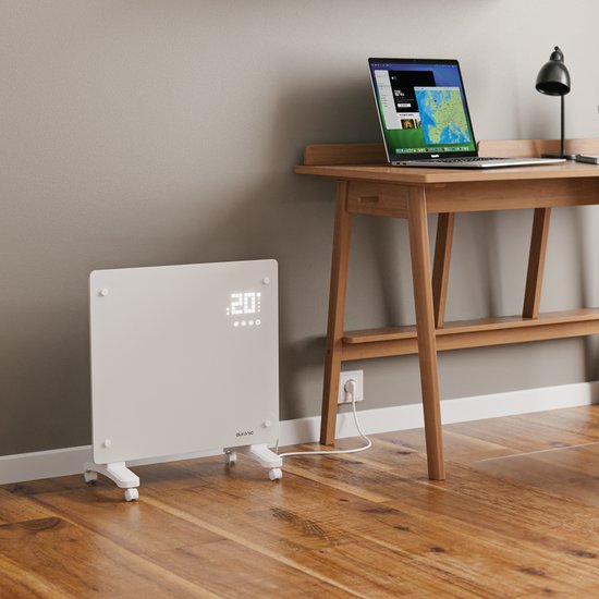 Auronic Elektroheizung - Konvektorheizung mit Thermostat und Fernbedienung - Glasheizkörper - 1000W Heizleistung - Weiß