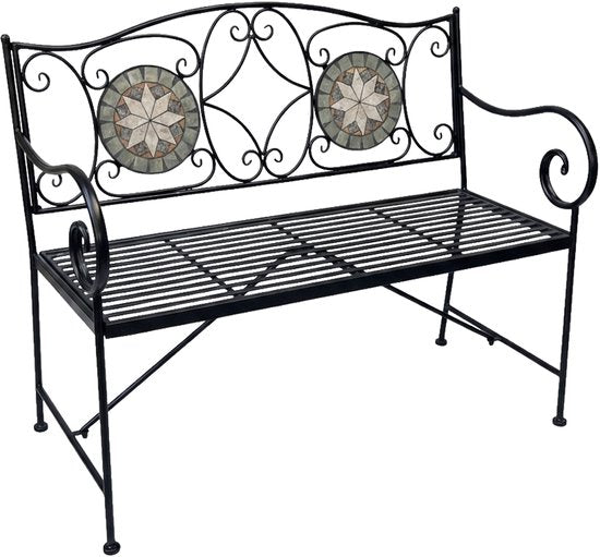 AXI Margot Mosaik-Gartenbank „Ster“ – Grau/Braun – Gartenbank aus Metall – 107 x 54 x 92 cm – Gartenbank für 2 Personen – Mosaik-Optik – Mit Keramikfliesen intarsiert – Für Garten, Terrasse und Balkon
