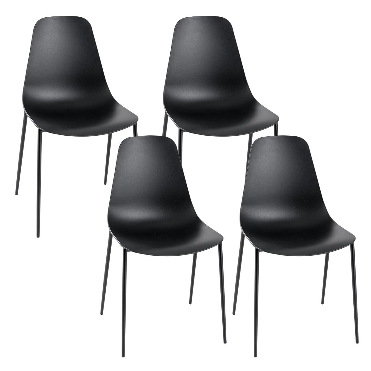 Coast 4er Set Moderne Esszimmerstühle Schwarz 52,5 x 48,5 x 88 cm - Stabile Freizeitstühle mit Metallbeinen