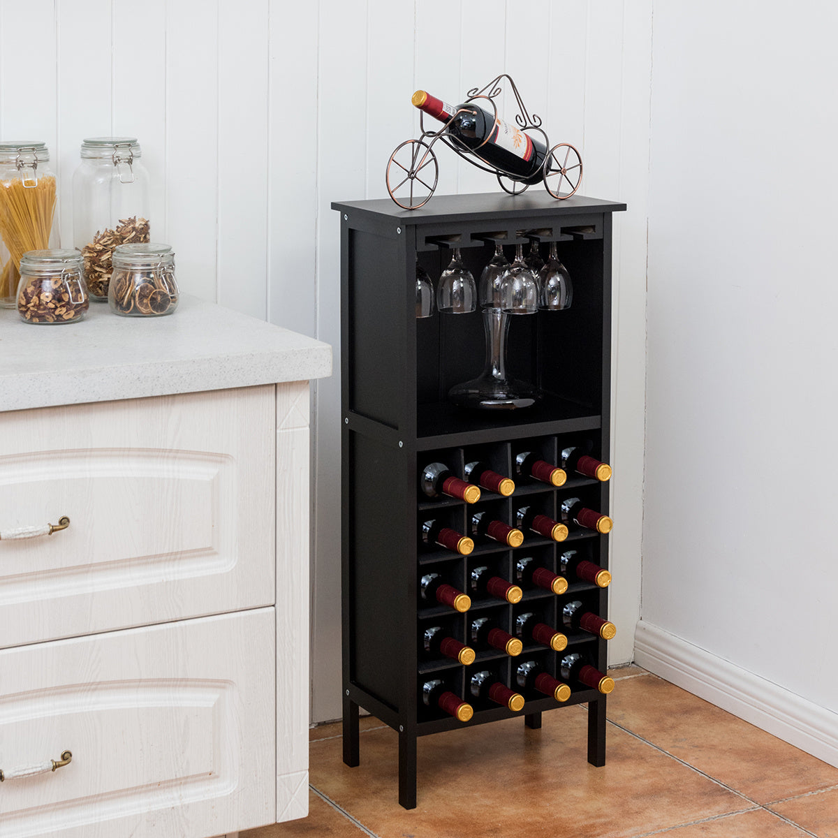 Holzregal aus Holz Flaschenregal Weinständer ??Holzregal Weinschrank Kolonialstil schwarz