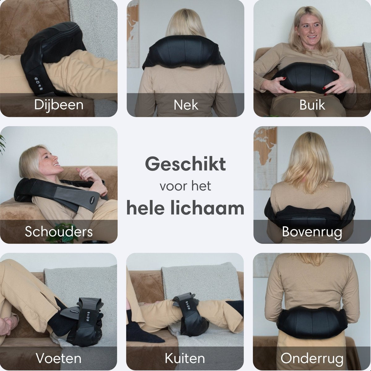 Lifeproducts - Shiatsu-Massagekissen - Nacken- und Rückenmassagegerät - Wärmefunktion - Kabellos - Schwarz
