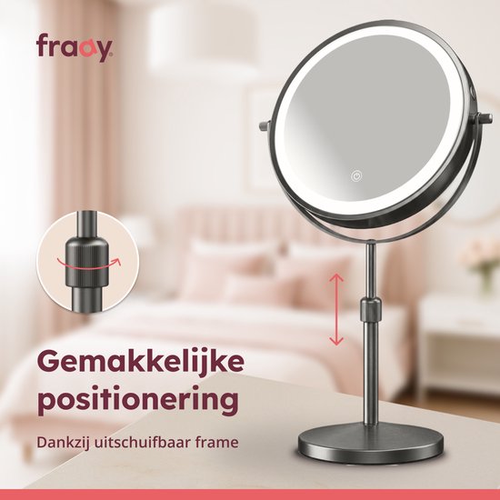 Fraay® Make-up-Spiegel mit LED-Beleuchtung – 10-fache Vergrößerung – Vergrößerungsspiegel mit Licht – Wiederaufladbar – Rasierspiegel – Badezimmerspiegel – Nickel