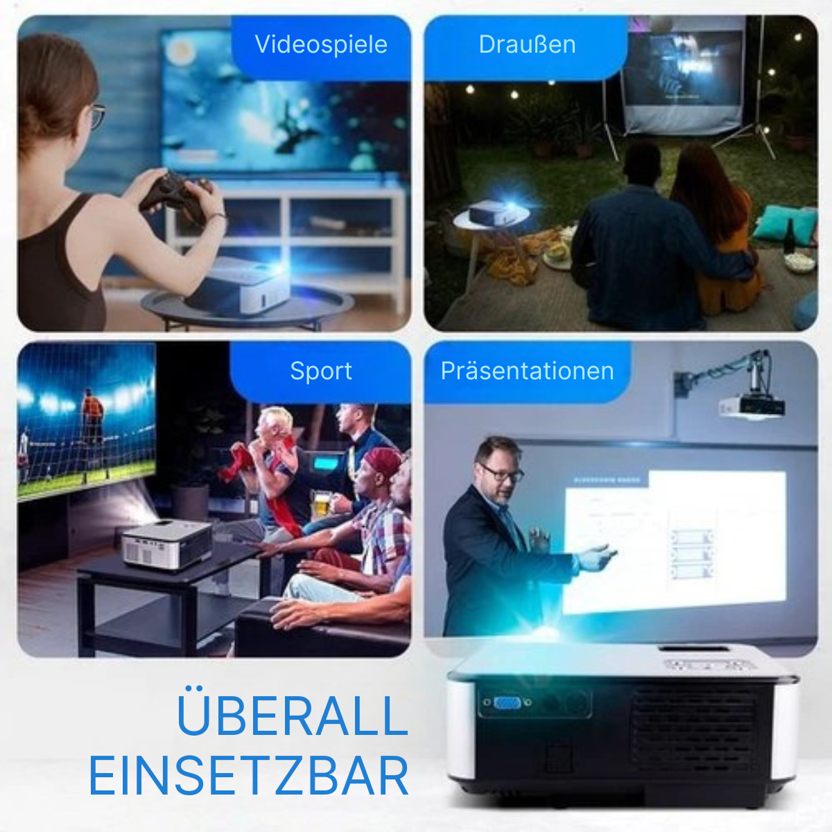 Strex - Mini Beamer - Full HD - 7000 Lumen Streaming vom Telefon - mit WLAN - Weiß