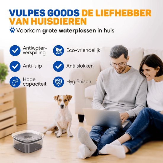 Vulpes Goods® Trinknapf Hund - Wassernapf für Hunde - Anti-Sabber - Reduziert das Schlabbern - Transparent - Für unterwegs - 2L - Schwarz