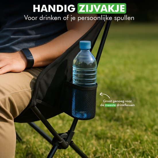 Travelhawk Campingstuhl - Strandstuhl - Strandstuhl faltbar - Angelstuhl - Klappstuhl - faltbar - Leichtgewicht - Schwarz