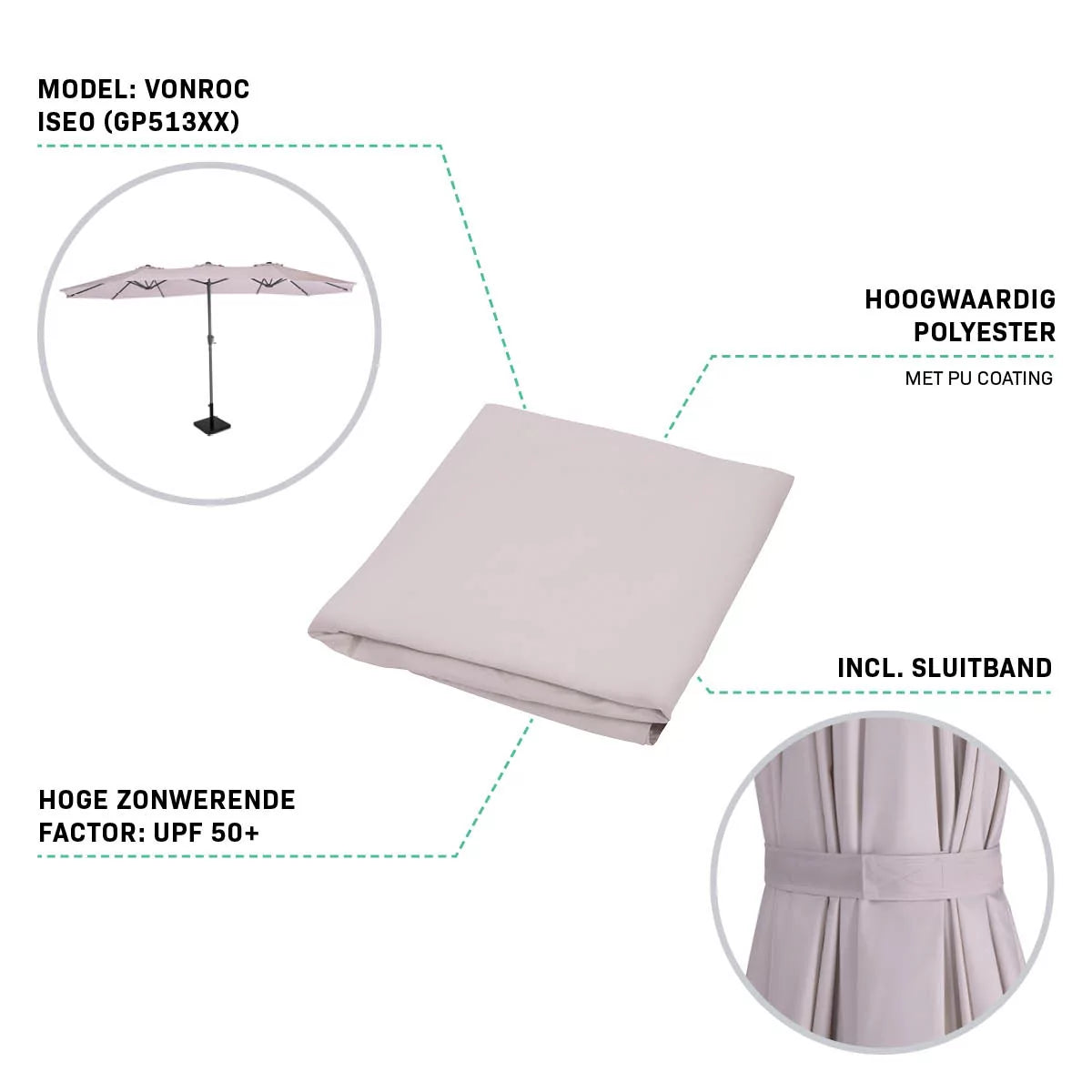 VONROC Sonnenschirmtuch - 460x270cm - Für Stockschirm - GP513XX - Beige