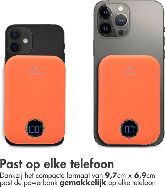 imoshion Powerbank 10000 mAh - Geeignet für MagSafe - Schnellladegerät 22,5W - LED-Anzeige - USB C & USB A - Drahtlose Powerbank Geeignet für Apple iPhone 12/13/14/15/16 - Orange