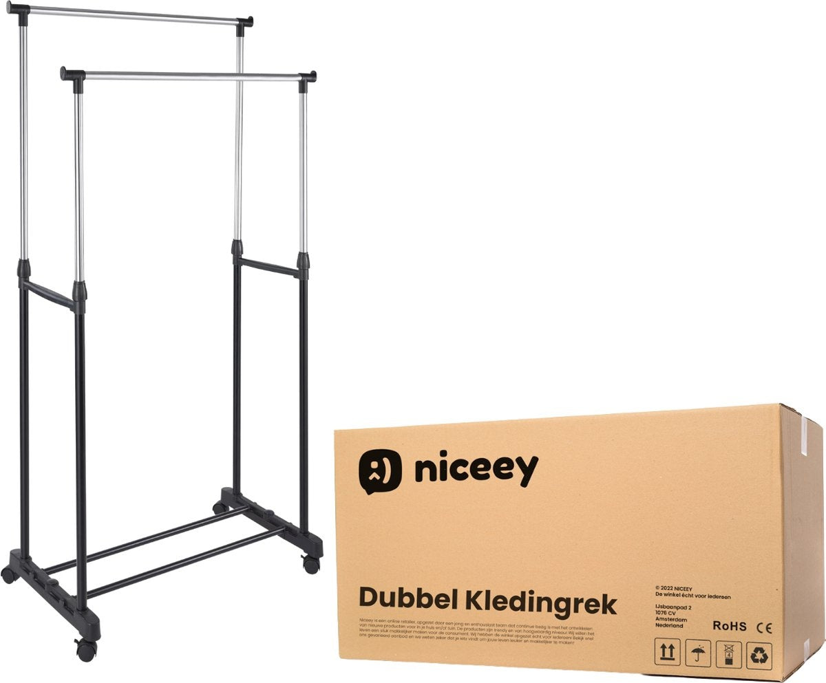 Niceey Doppel-Kleiderständer - auf Rädern - Metall