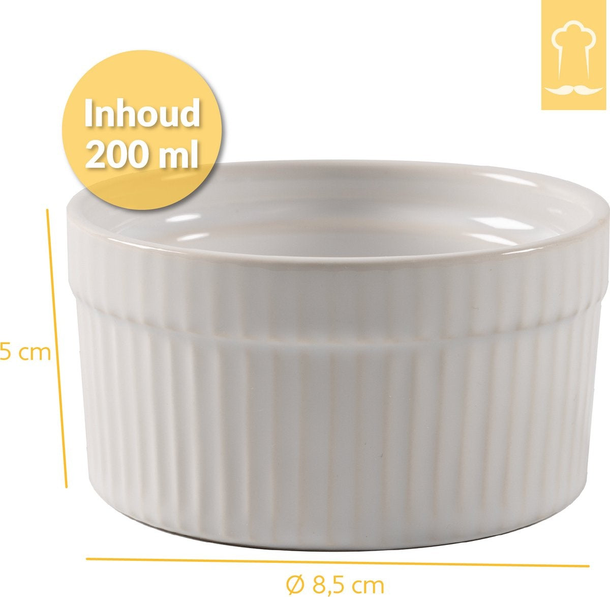 Chefarone Creme Brulee Schalen - 6 Mini Backofen Schalen - Ramekin Schalen Keramik - Souffle Schalen 200 ML - Kochen mit Kindern - Dessert Schalen - Weiß