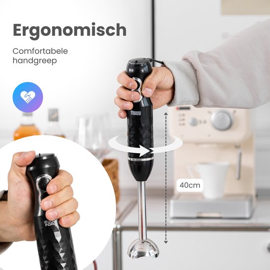 GoodForce - Edelstahl Stabmixer - 6 in 1 Stabmixer Set mit Zerkleinerer - Smoothie Maker - Schneebesen - Quirl - 600 ml Mixbecher