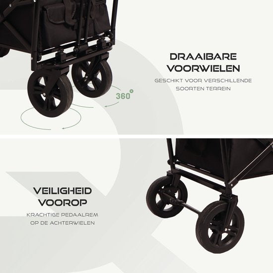 BRASQ Bolderkar Foldable Deluxe WC200 - 108L Kapazität - Mit Schiebestange - Leichtgewicht - Bis zu 100 kg Tragfähigkeit - Inklusive 2 Aufbewahrungstaschen - Schwarz