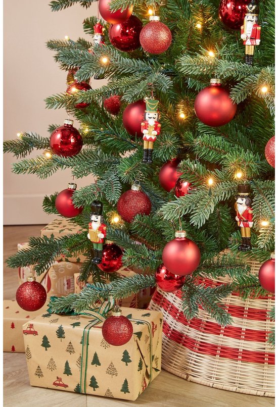 Mica Decorations Weihnachtskugel „Nussknacker“ – 6er-Set – L 4 x B 2 x H 11 cm – Polyester – Rot