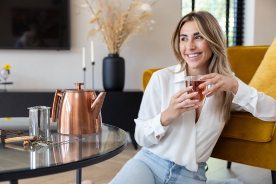 Vaja® Teekanne Juliette Rosé - Doppelwandig - 1 Liter - Edelstahl-Teekanne mit Filter & Heißhalterung