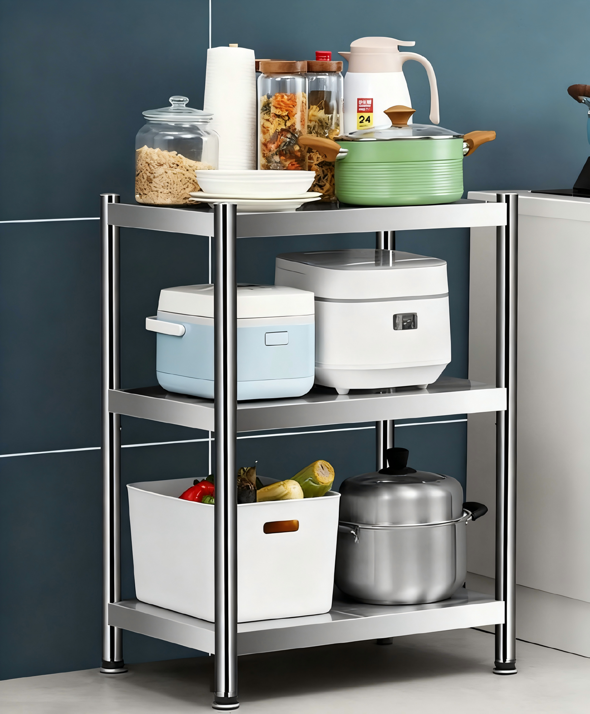 Cooker King 3-stöckiges Küchenregal für die Mikrowelle – ausziehbares Regal – höhenverstellbar – 80 × 35 × 60 cm