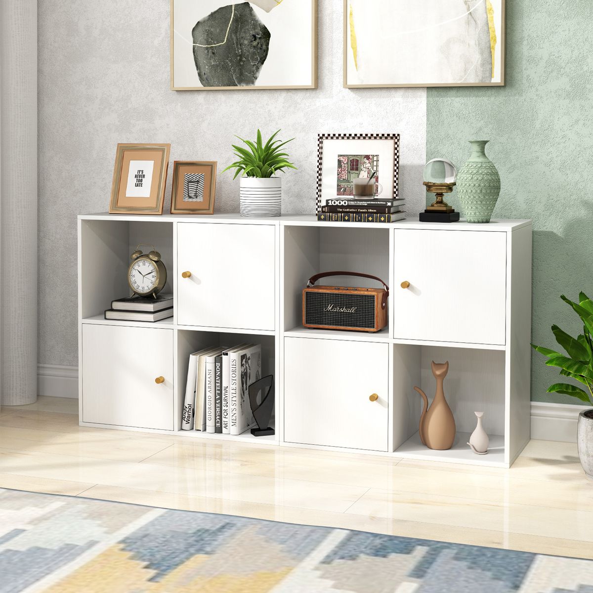 Coast Bücherregal mit 4 Fächern – mit Kippschutz – 2 Türen – weiß – 60 x 29 x 60 cm