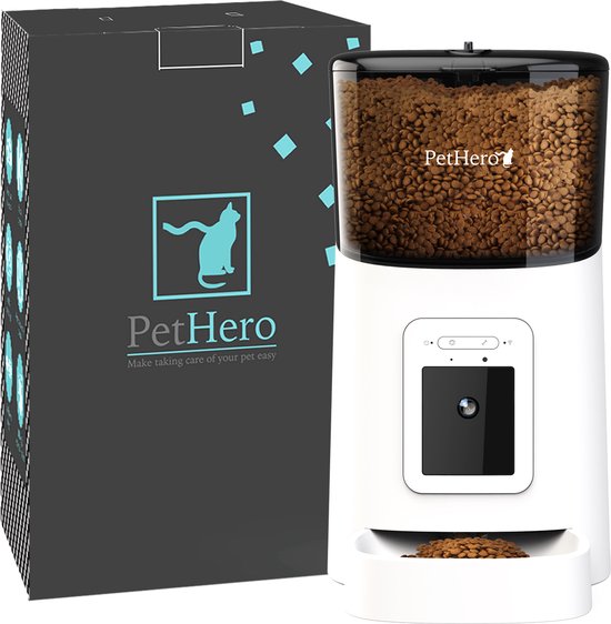 PetHero 3 Feeder White - Einstellbare Kamera - Smartphone-Steuerung - automatischer Futternapf für Katze oder Hund - 6,0 L