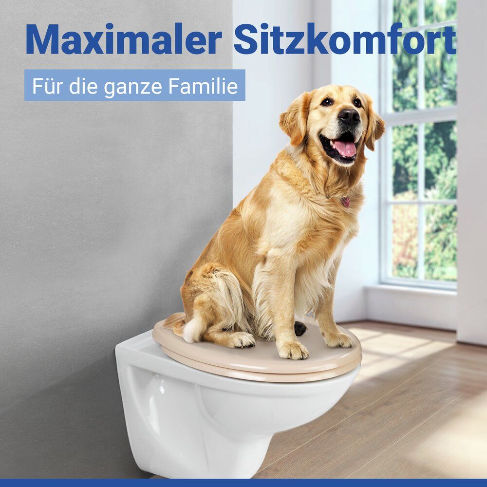 WENKO Ottana Toilettensitz Beige – Duroplast – Easy-Close – Fix-Clip