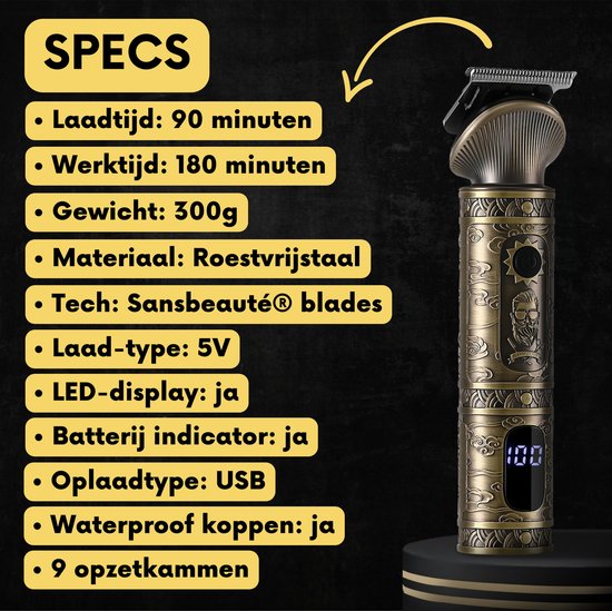 6-in-1 Bartschneider Herren - Trimmer für Bart und Körper - Inkl. 6 Aufsätze - Sansbeauté® - Body Groomer Herren - Body Trimmer Herren - Haartrimmer - Clippers - 0.5-15MM - Nase und Ohren - Trimmer - Bartmaschine - Multigroomer