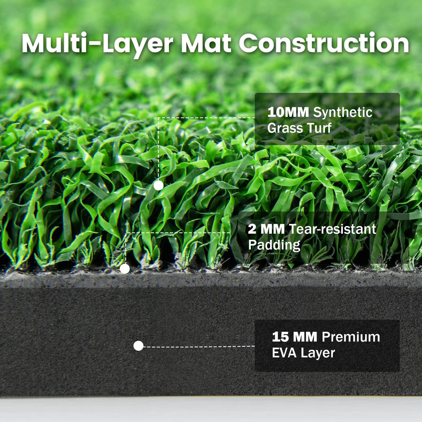 Premium-Golf-Übungsmatte 3-in-1 - Synthetisches Gras - Realistisches Spielerlebnis für Zuhause oder die Driving Range