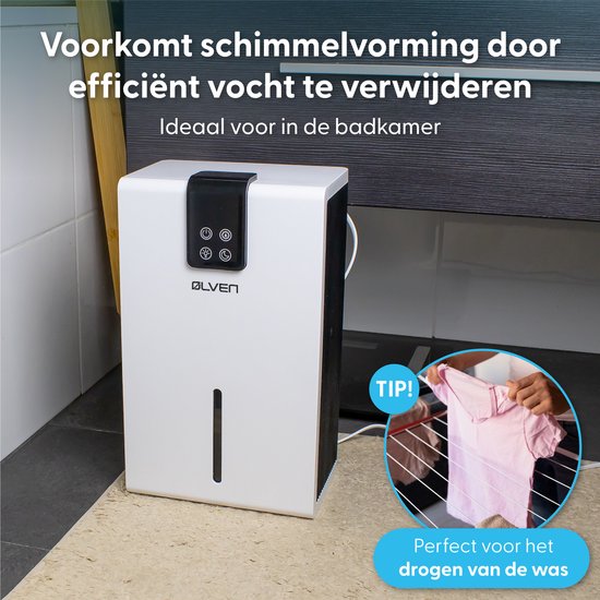 Ølven - Luftentfeuchter - bis zu 0,7 l pro Tag - Geräuschlos - Nachtmodus - Weiß