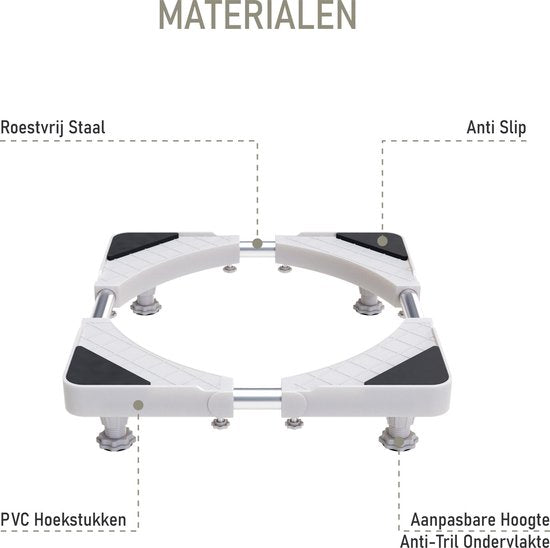 Noswo Waschmaschinenheber - Bis zu 300 KG - Verstellbares Multitool - Antivibrationsdämpfer - Auch für Geschirrspüler, Kühlschrank, Gefrierschrank und Trockner geeignet - 45/63 x 11/13 cm