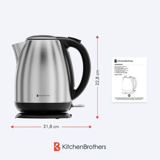 KitchenBrothers Wasserkocher - Elektrisch - 1.7L - Mit Kalkfilter - Edelstahl