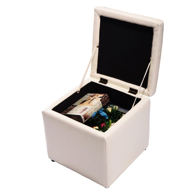 Ottoman Storage Box mit Deckel Cube Box Organizer mit Sicherheitsscharnieren Stauraum am Ende Weiß