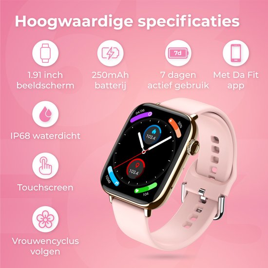 Nuvance - Smartwatch für Männer und Frauen mit Bluetooth - IP68 Wasserdicht - Geeignet für alle Smartphones - Schrittzähler und Herzfrequenzmesser - Gold