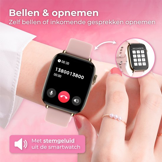 Nuvance - Smartwatch für Männer und Frauen mit Bluetooth - IP68 Wasserdicht - Geeignet für alle Smartphones - Schrittzähler und Herzfrequenzmesser - Gold