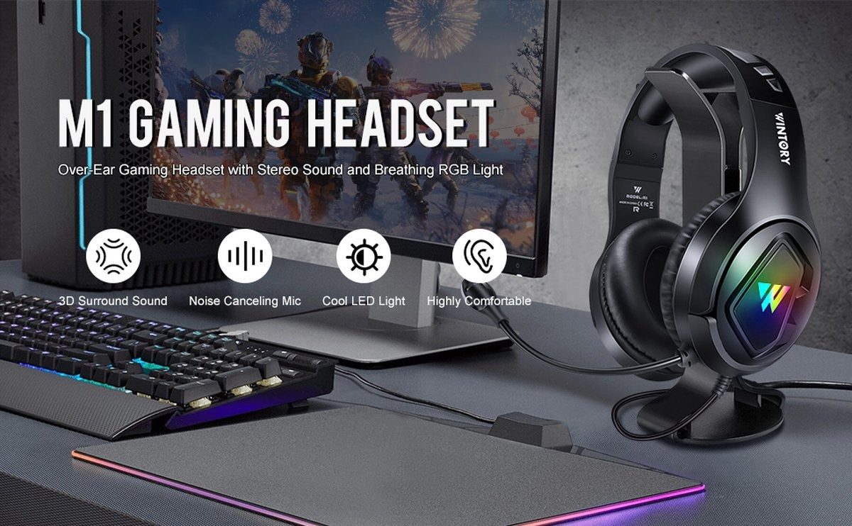 WINTORY M1 RGB Gaming Headset - PS4, Xbox One & Laptops - Schwarz