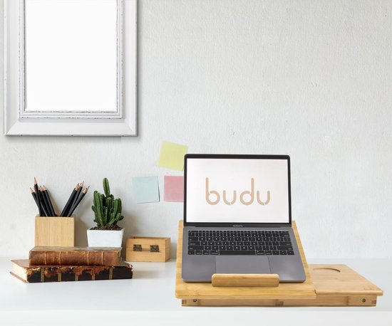 Budu Laptoptisch - Betttisch - Sofatisch - Verstellbarer Laptoptisch - Laptoptisch Bambusholz - Laptopständer - Frühstückstisch - Frühstück im Bett