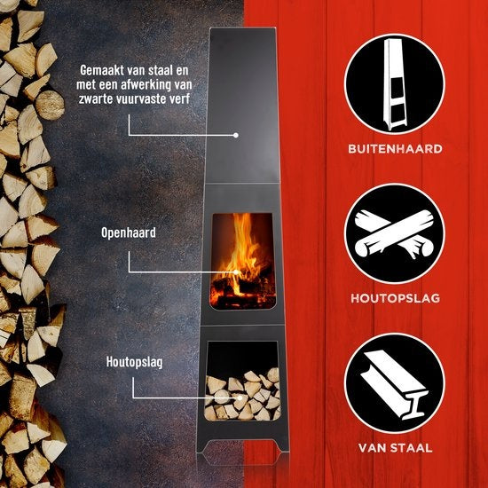 BBQ Collection Gartenkamin - Holzofen - 36x36x150cm - Stahl