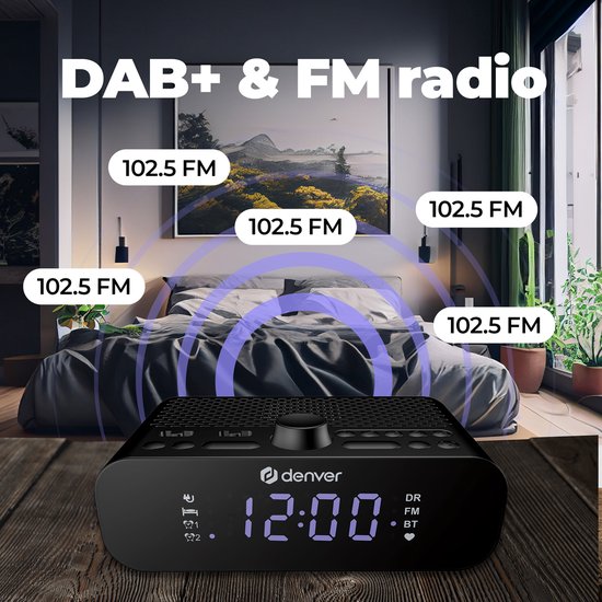 Denver Radiowecker DAB mit Bluetooth - Digitaler Wecker - Aufladen über USB-C - FM-Radio - Dualer Alarm - CRD515