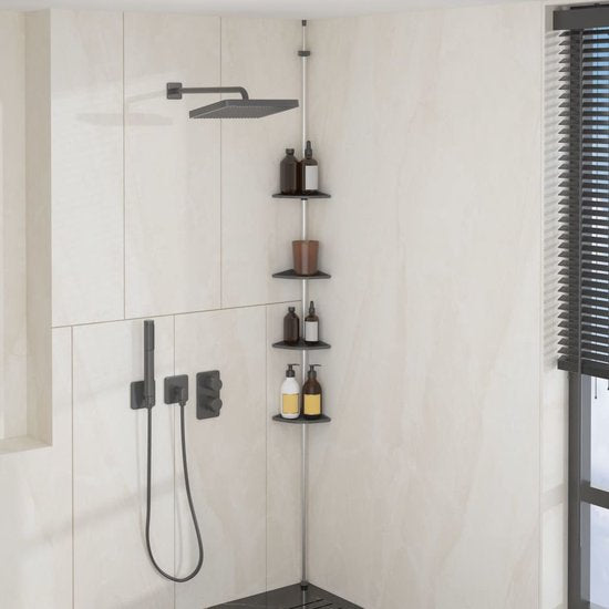 vidaXL – Duschregal – 4-stöckig – teleskopierbar – Eckmodell – Aluminium – silber