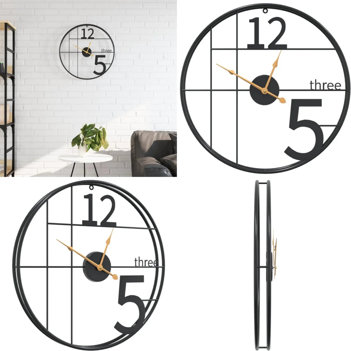 VidaXL Wanduhr Ø 50 cm – Geräuschloses Uhrwerk ohne Ticken – Rustikales Zifferblatt mit Maserung – Schwarz, Eisen